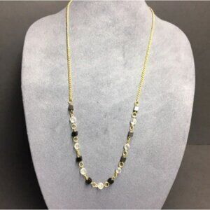 Long Retro Necklace 31 In Gold Chain Black Cube Round Faceted Crystal Classic